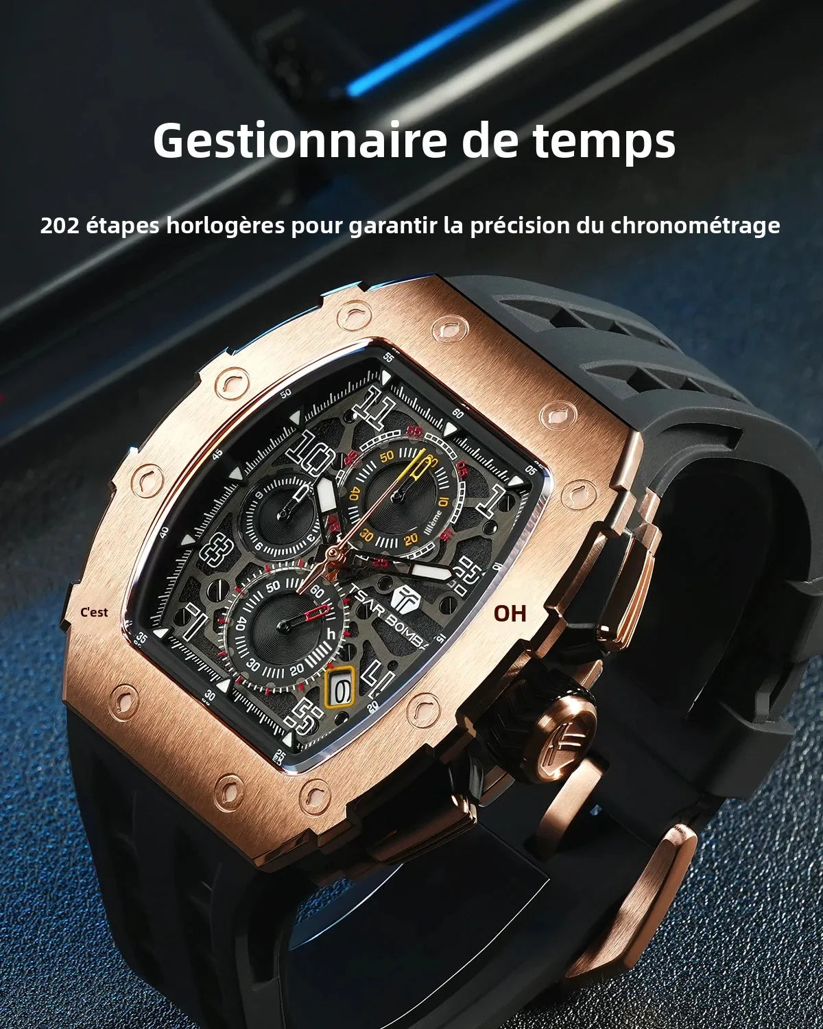 Montre Homme Quartz Chronographe Tonneau Tsar Bomba TB8204Q – CLEVI Paris
