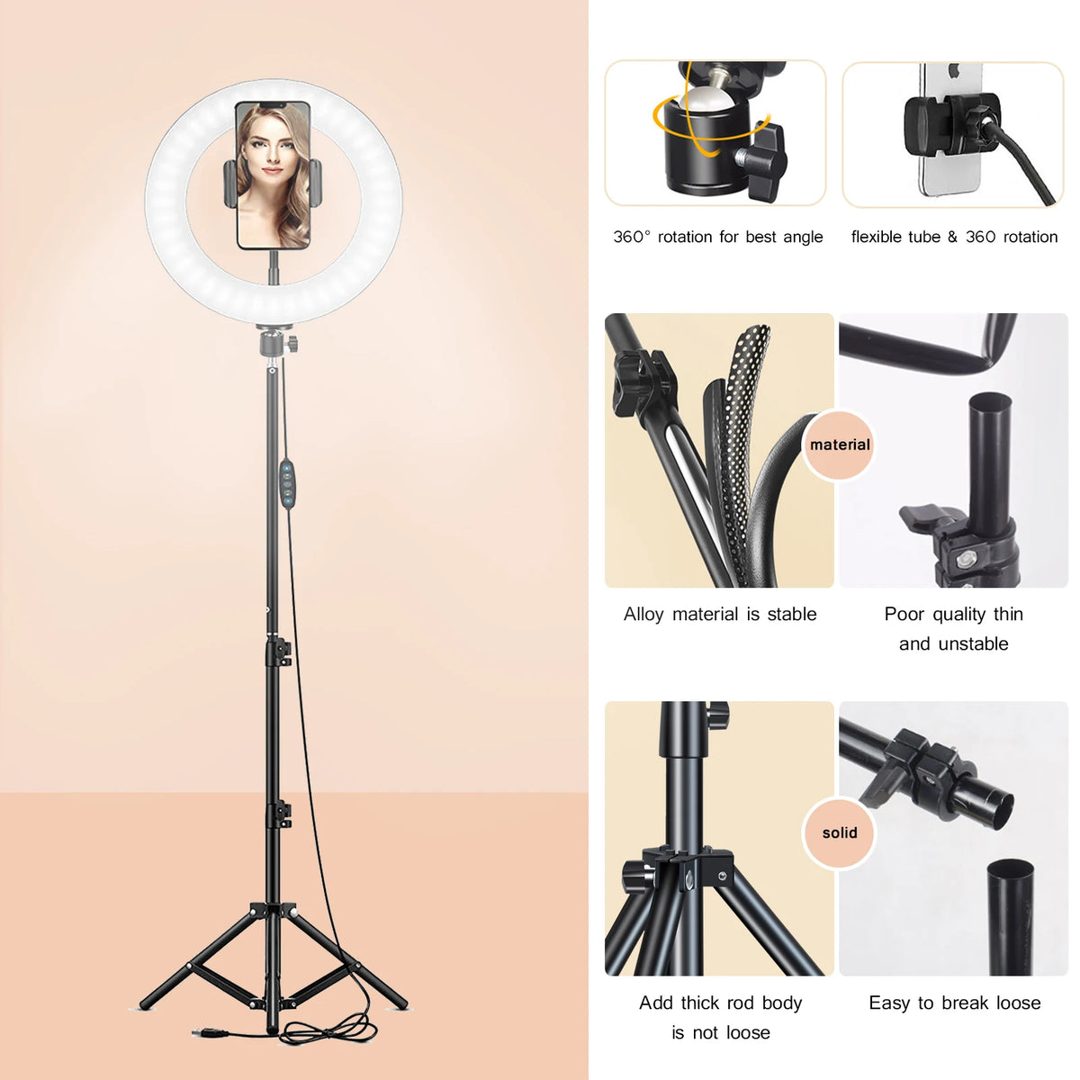 Anneau lumineux LED BTFOOR avec trépied – CLEVI Paris