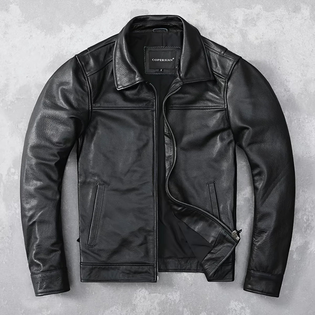 Veste homme en cuir de vache, col rond – CLEVI Paris