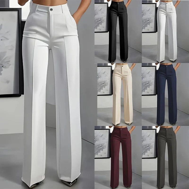 Pantalon Tailleur Femme Taille Haute Coupe Droite Drapée 17 Coloris – CLEVI Paris