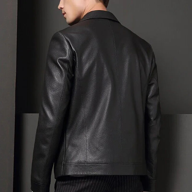 Veste homme en cuir noir boutonnée à rabats – CLEVI Paris