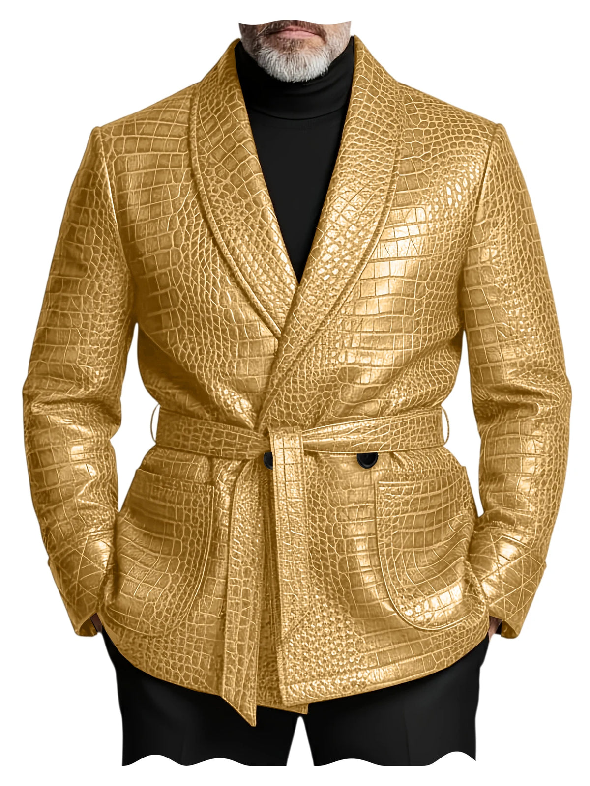 Blazer homme ceinturé à motif crocodile – CLEVI Paris