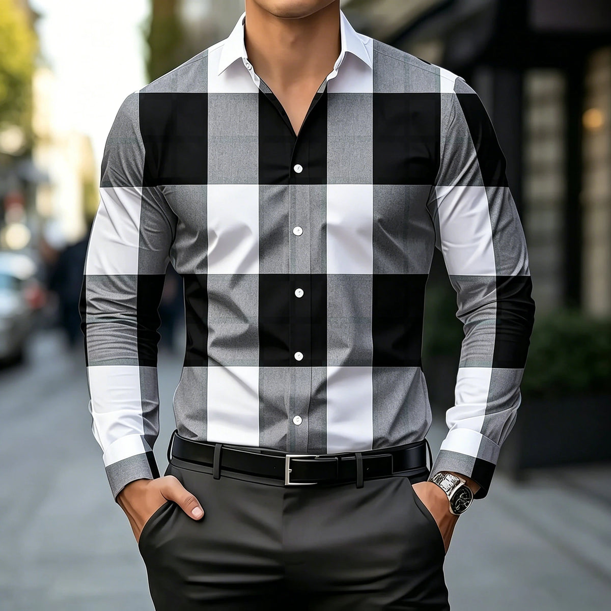 Chemise homme à carreaux manches longues – CLEVI Paris