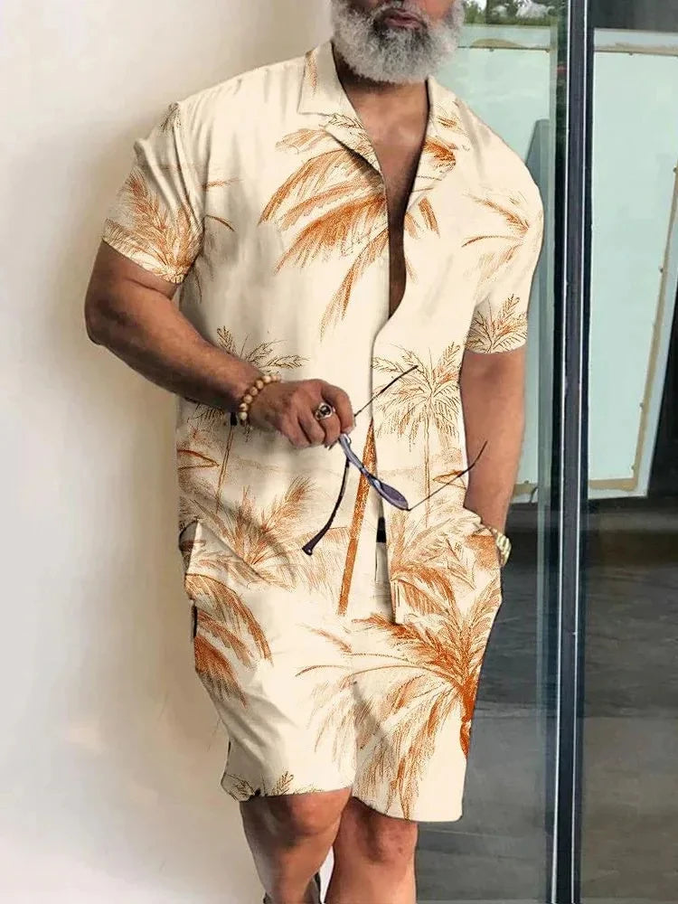 Ensemble 2 Pièces Homme Chemise Hawaïenne Imprimée Manches Courtes + Short Cordon Plage Voyage Été – CLEVI Paris