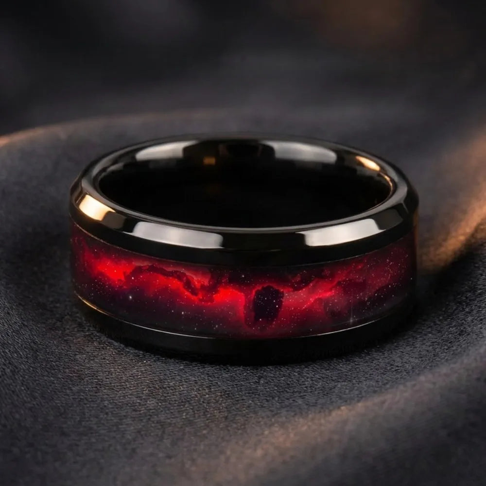 Bague Unisexe en Acier Noir, Planète Rouge – CLEVI Paris