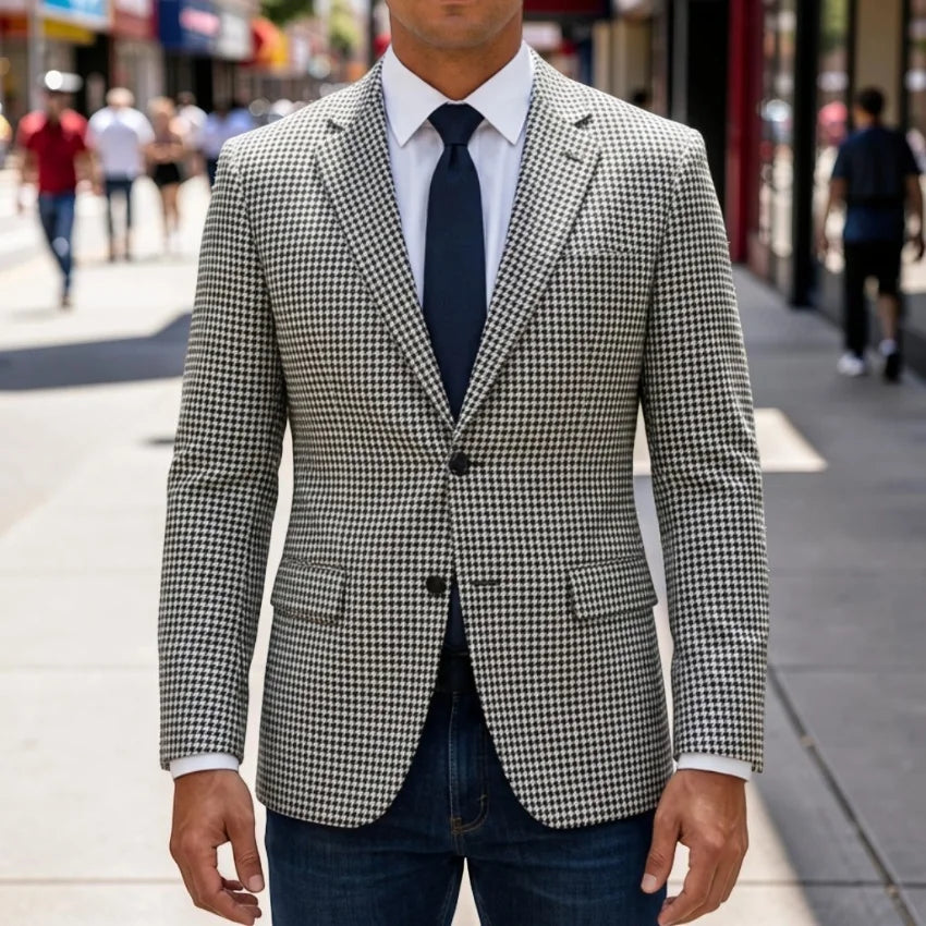 Blazer homme pied-de-poule, coupe ajustée – CLEVI Paris
