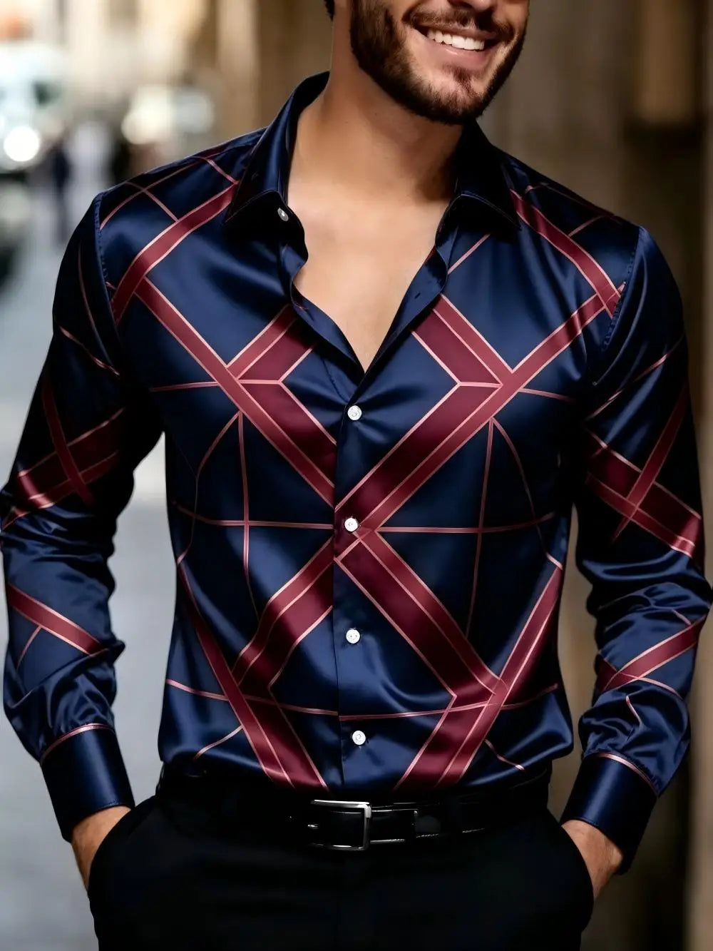 Chemise homme en satin imprimé – CLEVI Paris