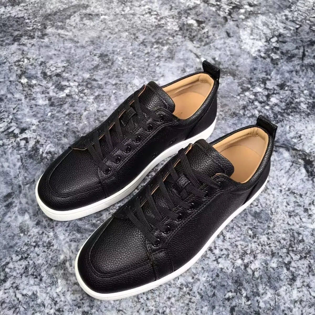 Sneakers Basses Cuir Grainé Lychee Noir Homme – CLEVI Paris