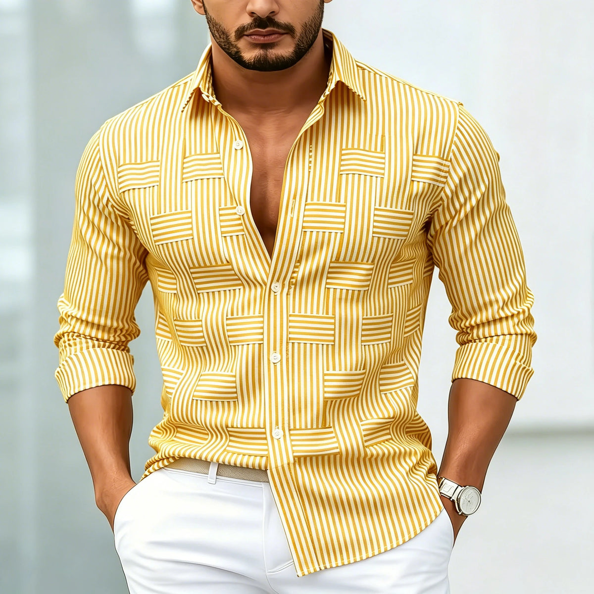 Chemise homme rayée à motifs géométriques – CLEVI Paris