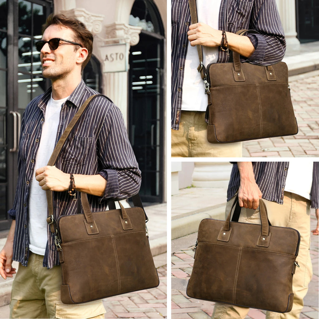 Serviette Homme Cuir Vache Crazy Horse Vintage Laptop 16" – CLEVI Paris