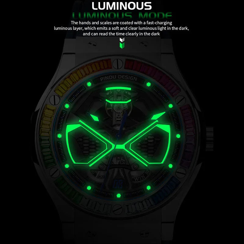 Montre Homme Automatique Squelette Fond Creux Silicone Pindu P6552 – CLEVI Paris