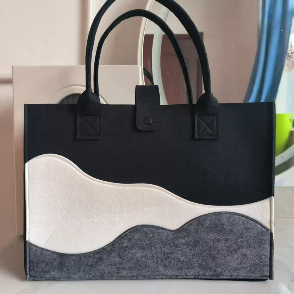 Tote Bag Feutre Femme Motif Montagne 35x25cm – CLEVI Paris