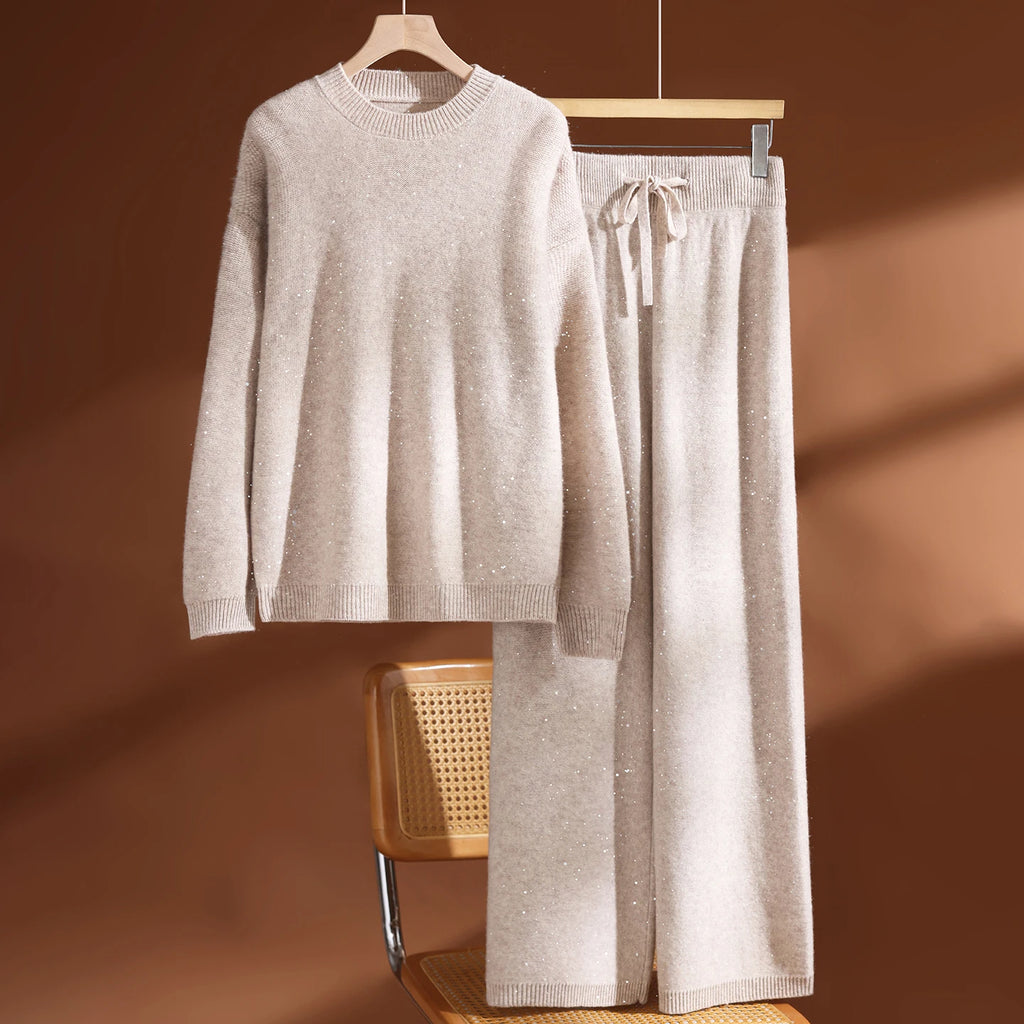 Ensemble femme pull et pantalon large en laine – CLEVI Paris