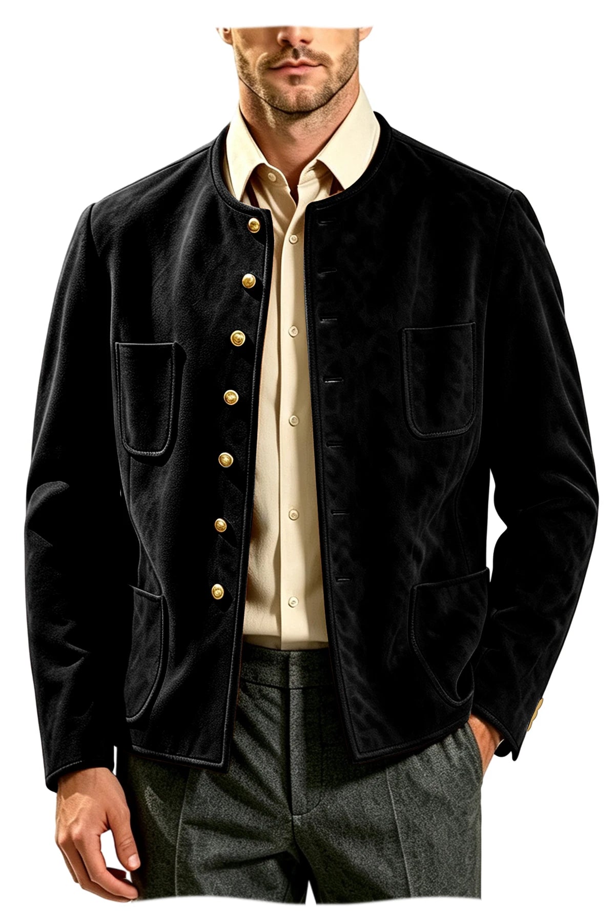 Veste homme vintage en suédine à col montant – CLEVI Paris