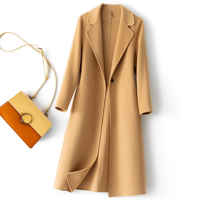 Manteau long femme en laine à un bouton – CLEVI Paris