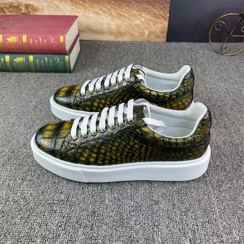 Chaussures Peau de Crocodile Véritable Peintes à la Main Vert Kaki Homme – Semelle Caoutchouc, Tailles 38-45 – CLEVI Paris