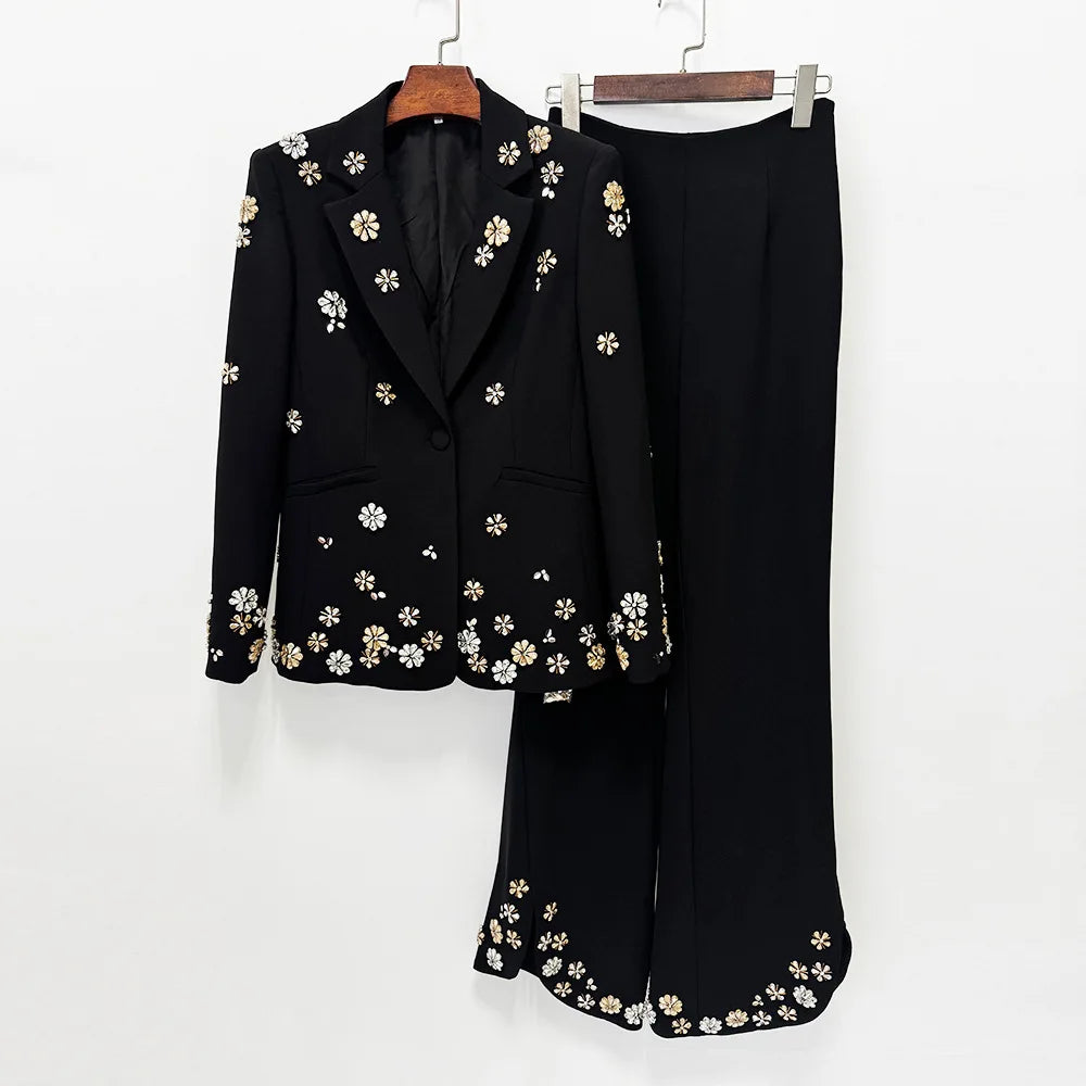 Tailleur femme à fleurs perlées 2 pièces – CLEVI Paris