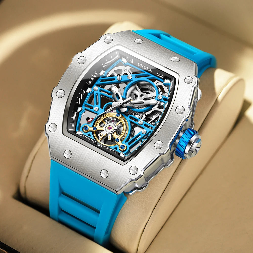Montre Automatique Homme Onola ON-3854 Tourbillon Squelette Tonneau Silicone – CLEVI Paris