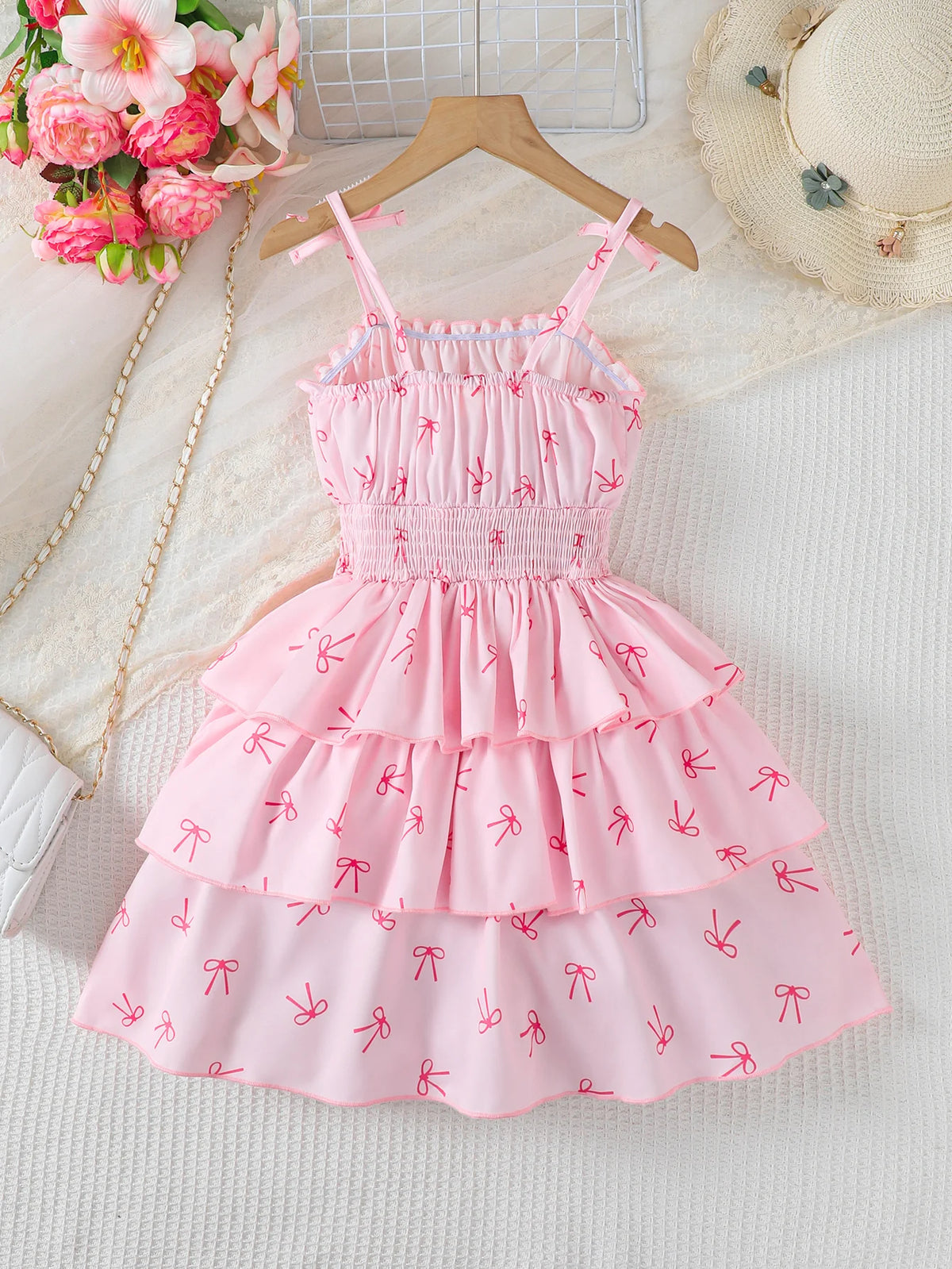 Robe fille rose à motif nœud papillon – CLEVI Paris