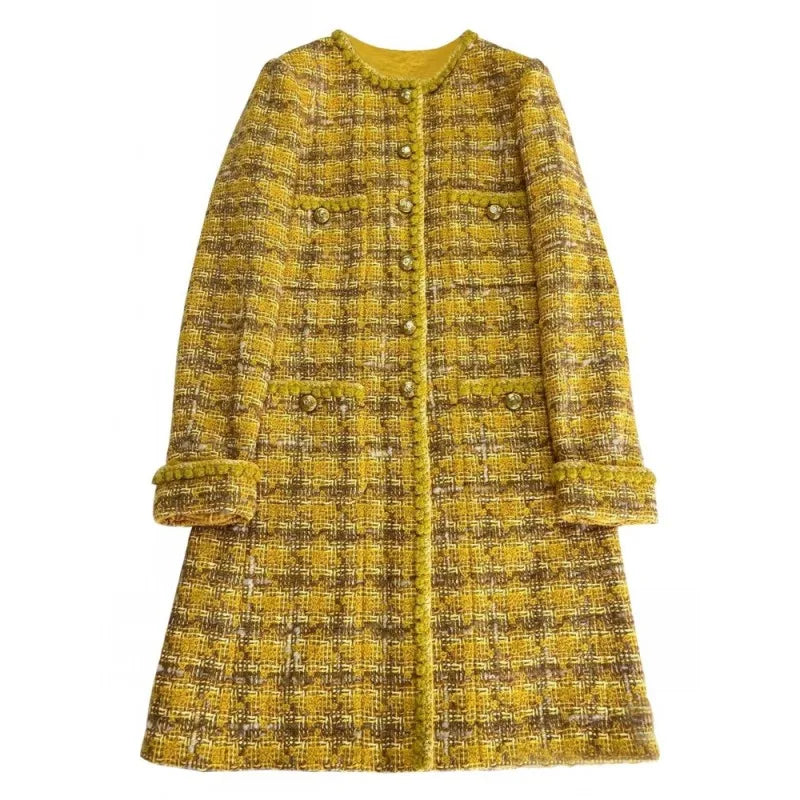 Manteau ou jupe femme à carreaux jaunes – CLEVI Paris