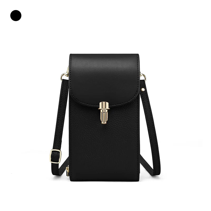 Mini Sac Téléphone Femme Cuir Véritable Motif Litchi 8 Cartes Poche Zipée 4 Coloris – CLEVI Paris