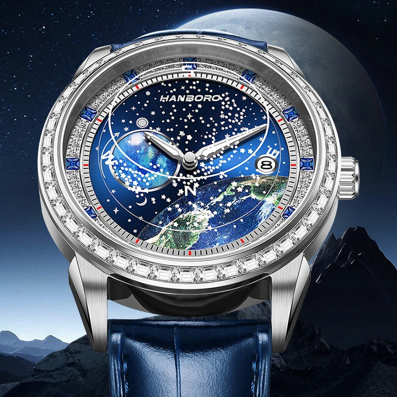 Montre Homme Mécanique Automatique Série Lunaire Acier Verre Saphir Bracelet Cuir Étanche 10 Bars – CLEVI Paris