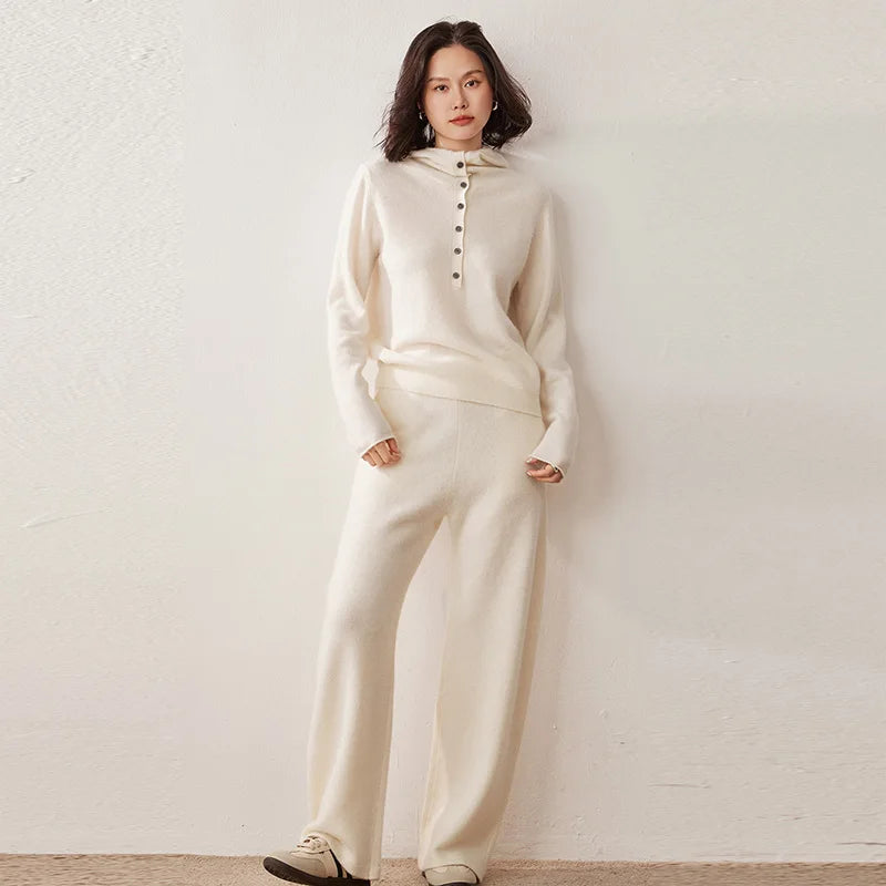 Ensemble pull à capuche et pantalon cachemire – CLEVI Paris