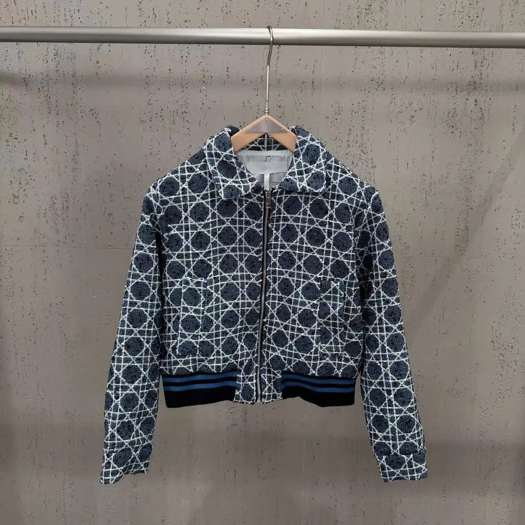 Veste courte femme jacquard géométrique – CLEVI Paris