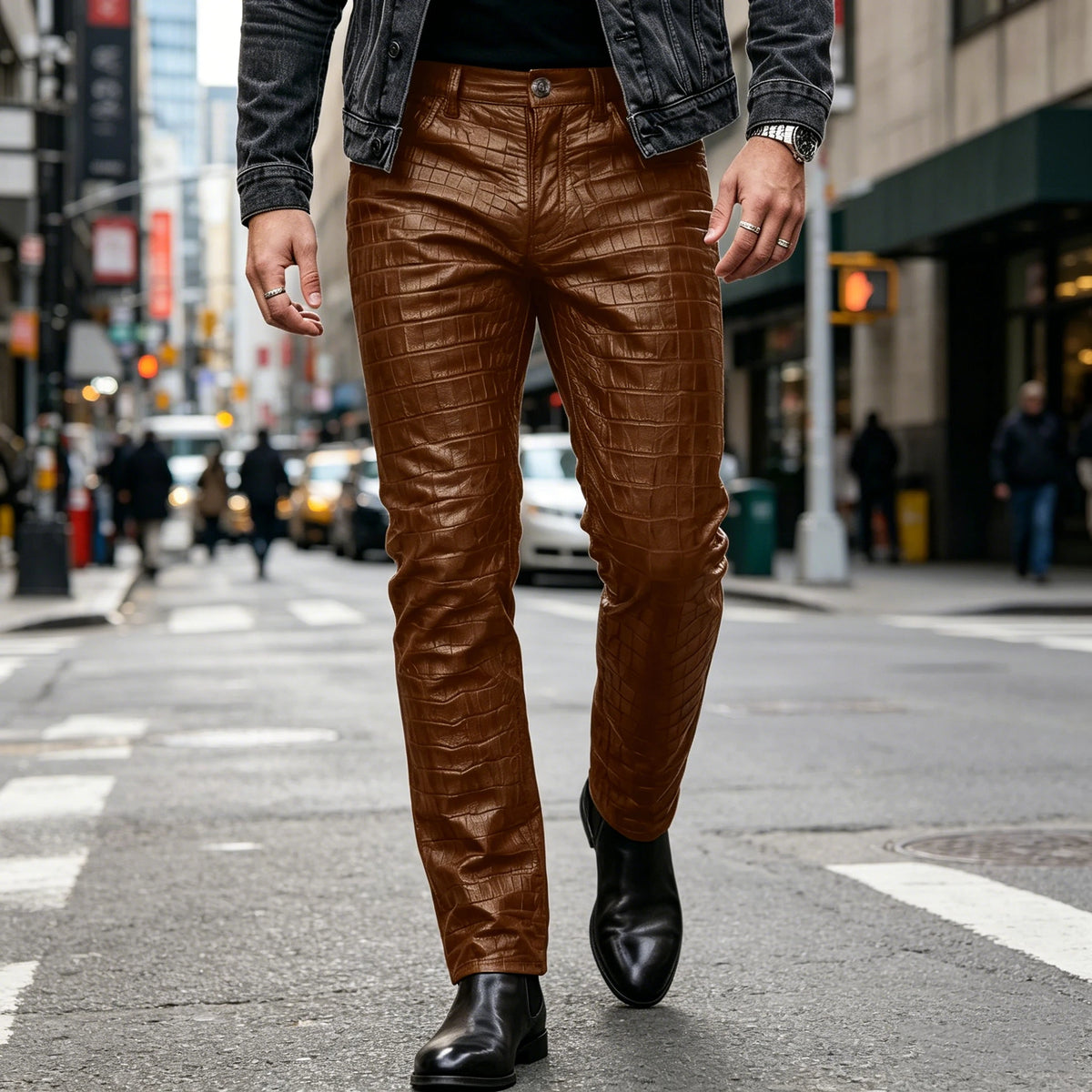 Pantalon effet cuir crocodile homme – CLEVI Paris