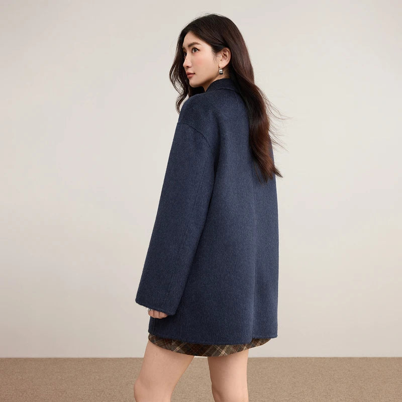 Manteau femme en laine mélangée à col polo – CLEVI Paris