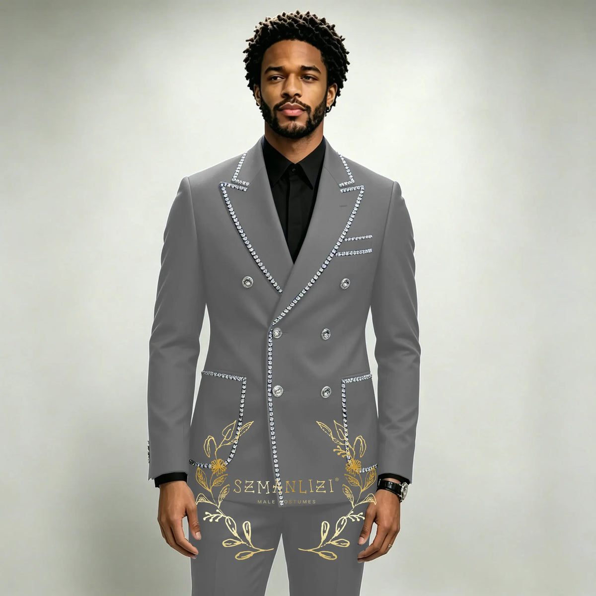 Costume Homme 2 Pièces Smoking Luxe Bleu Royal Cristaux Revers Pointu Double Boutonnage Mariage XS-6XL – CLEVI Paris