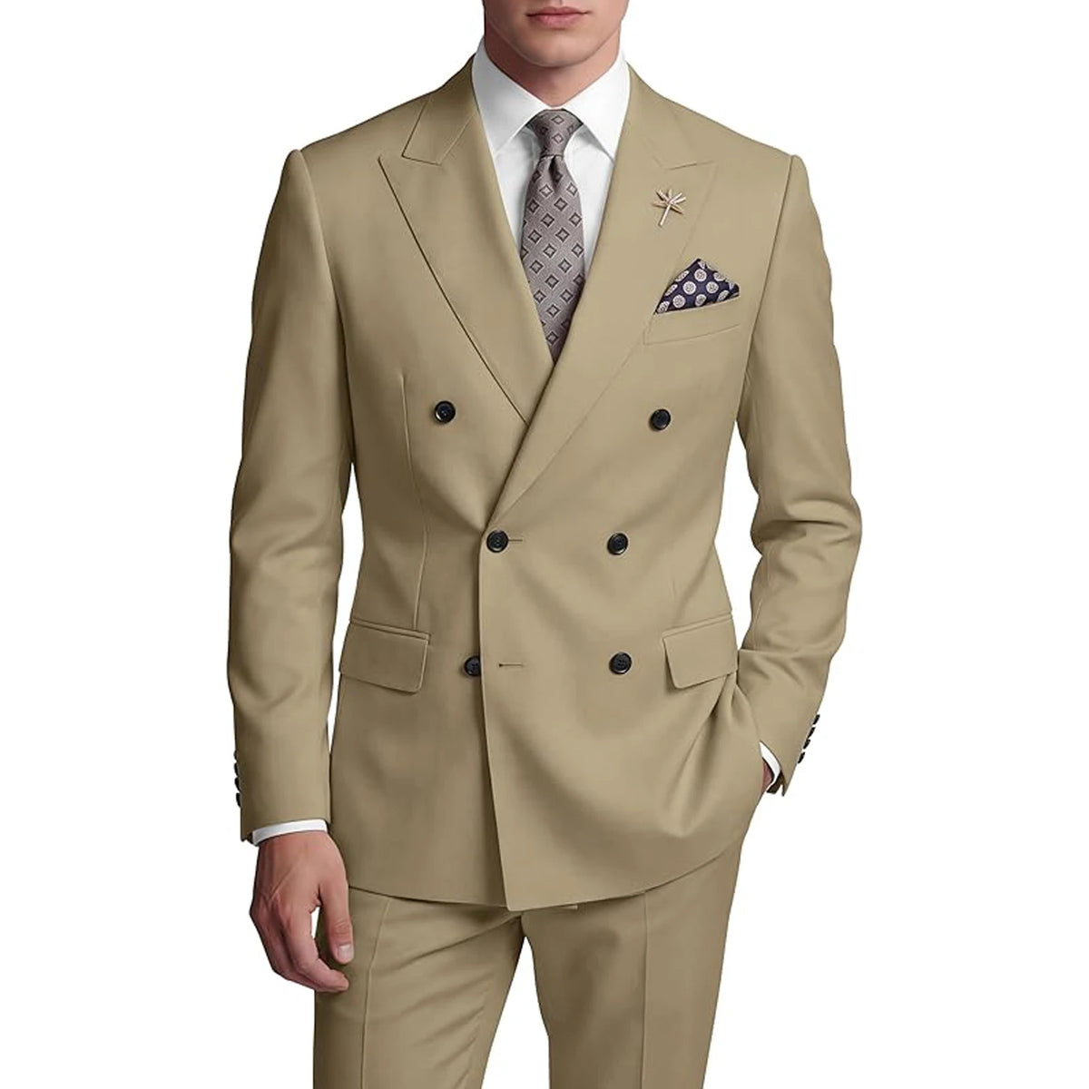 Costume homme 2 pièces croisé à boutons dorés – CLEVI Paris