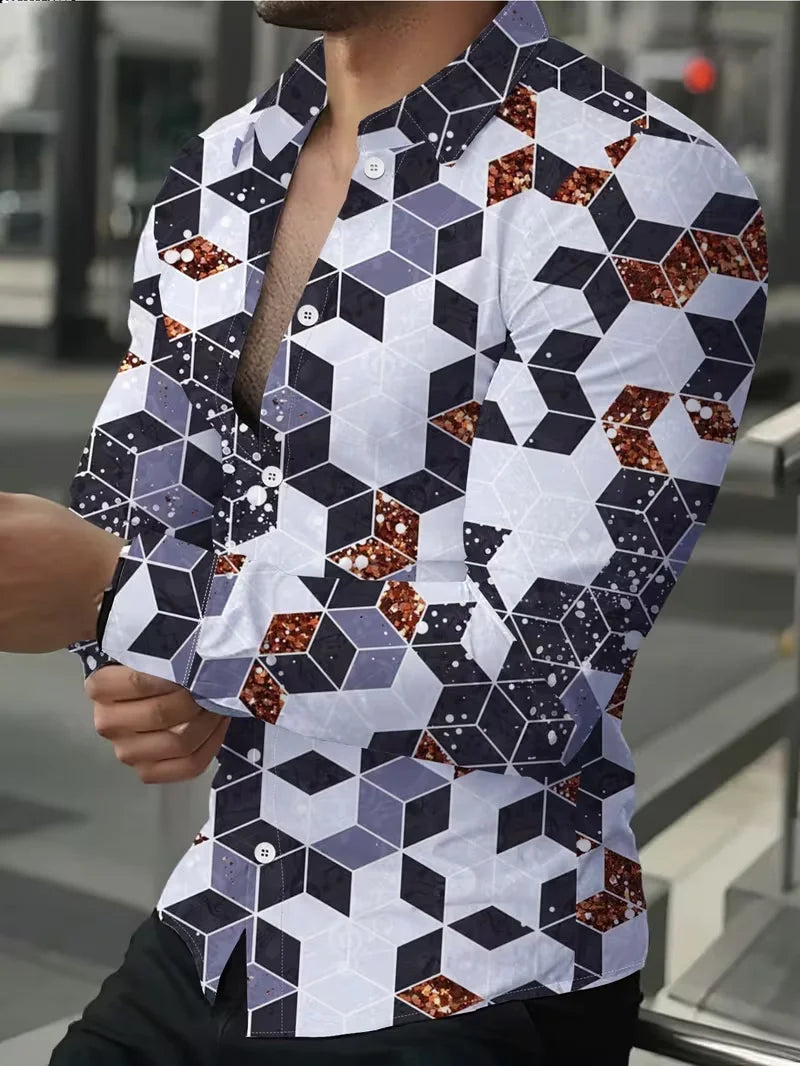 Chemise Homme Imprimée 3D à Manches Longues – CLEVI Paris