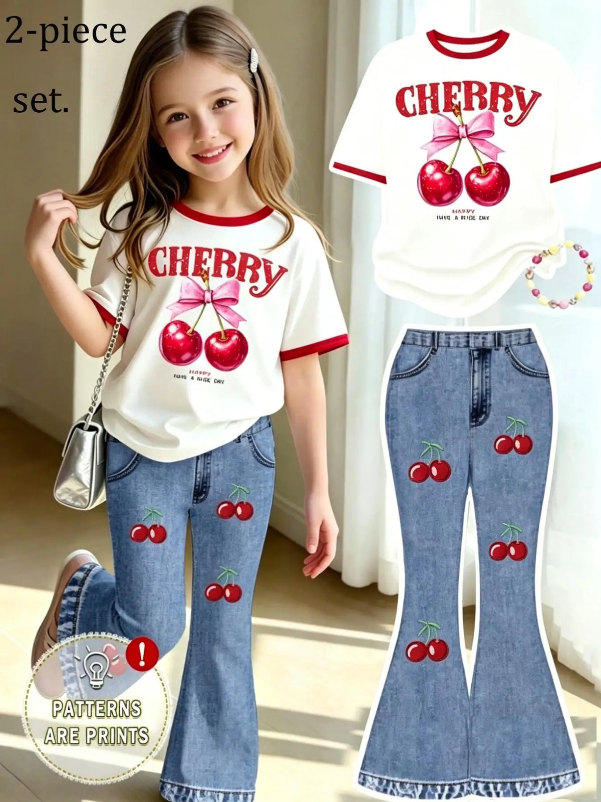 Ensemble fille t-shirt et pantalon cerises – CLEVI Paris