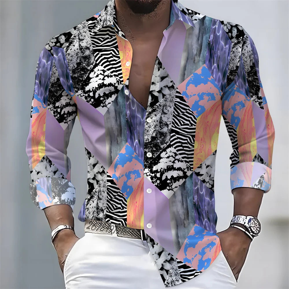 Chemise Homme Color Block à Manches Longues – CLEVI Paris