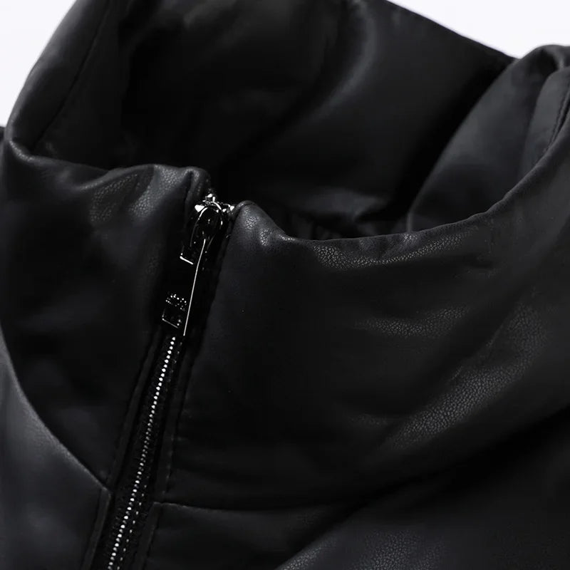 Veste homme en cuir noir à col montant – CLEVI Paris