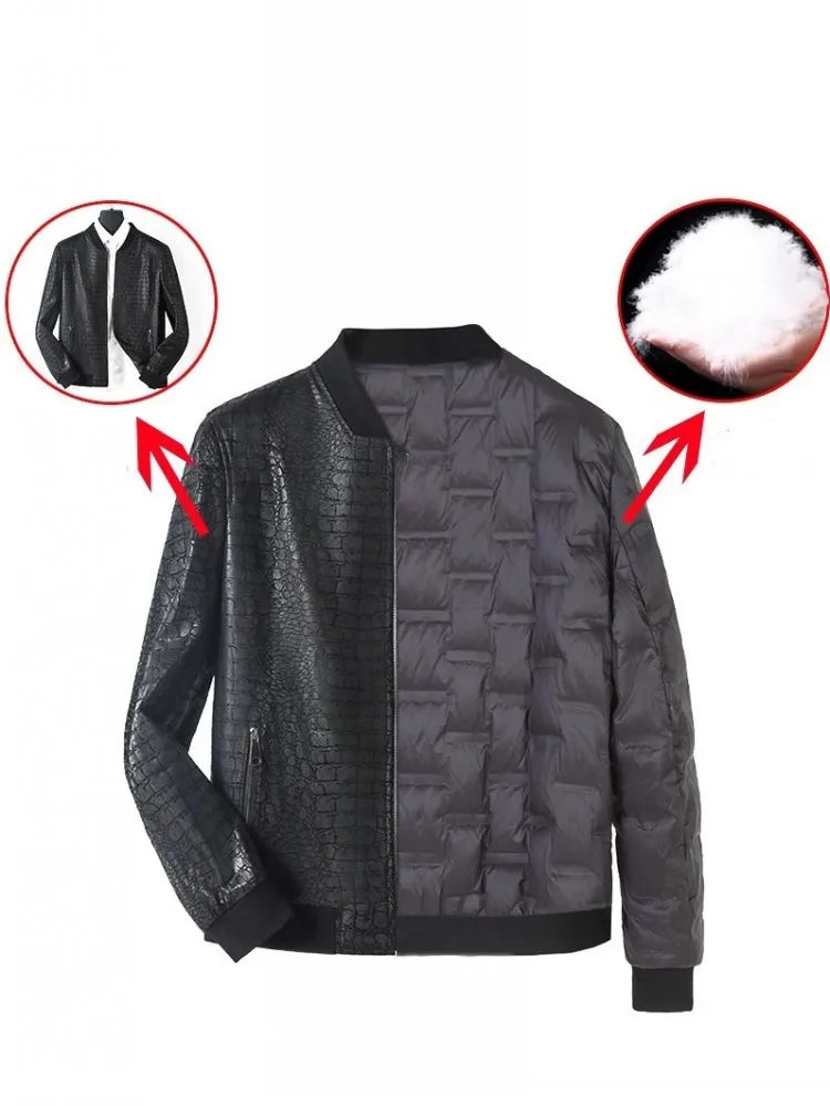 Veste homme en cuir noir motif crocodile – CLEVI Paris