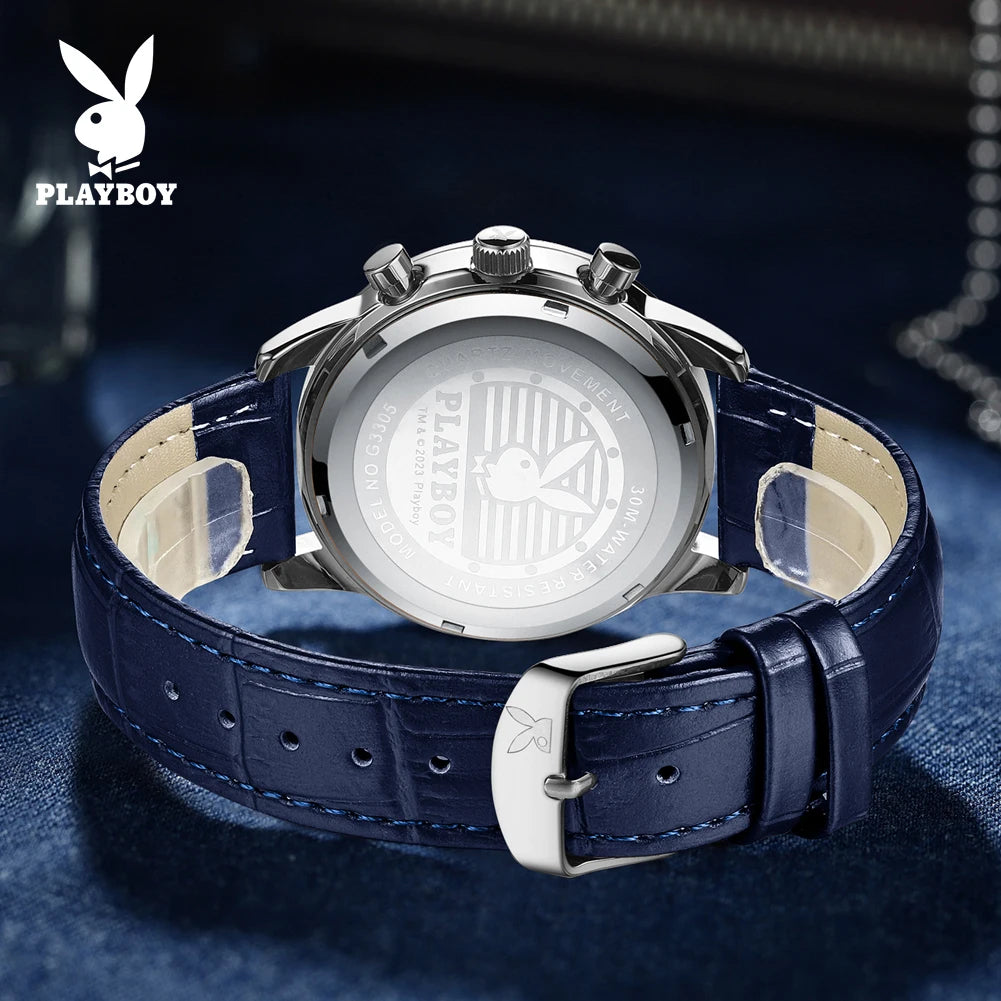 PLAYBOY 3305 Montre Homme Quartz Chronographe Calendrier Cuir 40mm 30M – CLEVI Paris
