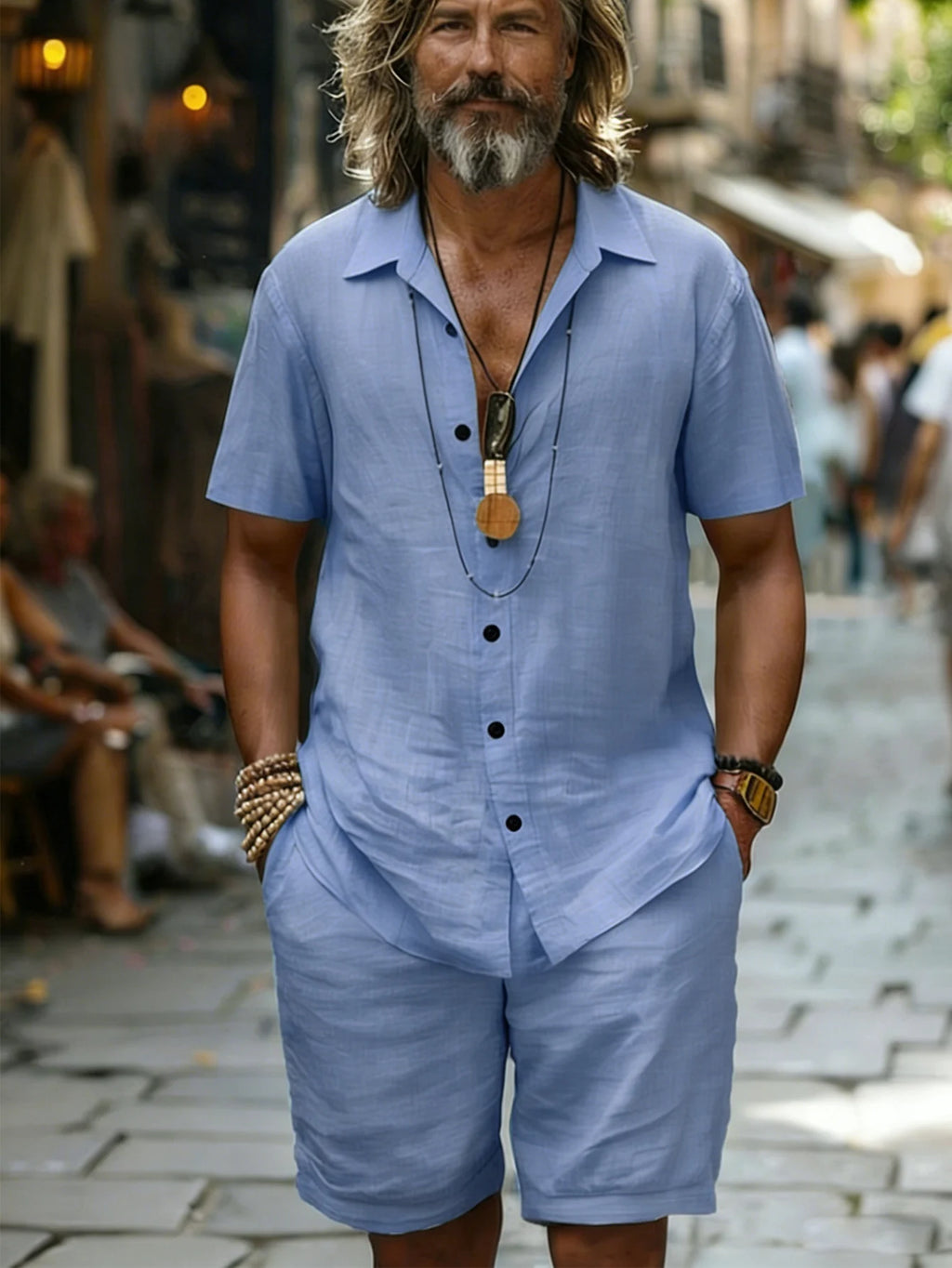 Ensemble 2 Pièces Homme Été – Chemise Manches Courtes Boutonnée + Short 100% Coton Coupe Ample – 5 Coloris, S à XXXL – CLEVI Paris