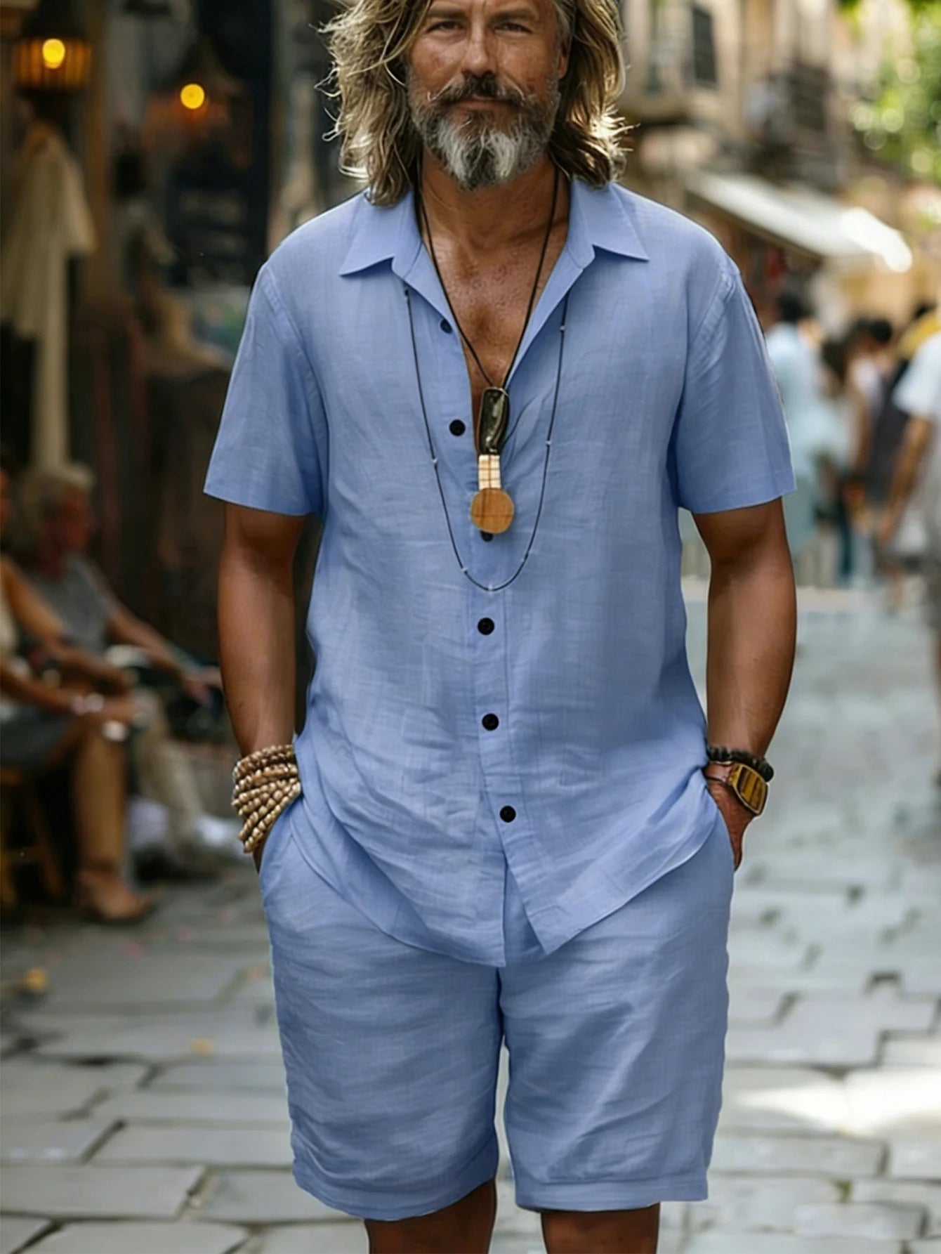 Ensemble 2 Pièces Homme Été – Chemise Manches Courtes Boutonnée + Short 100% Coton Coupe Ample – 5 Coloris, S à XXXL – CLEVI Paris