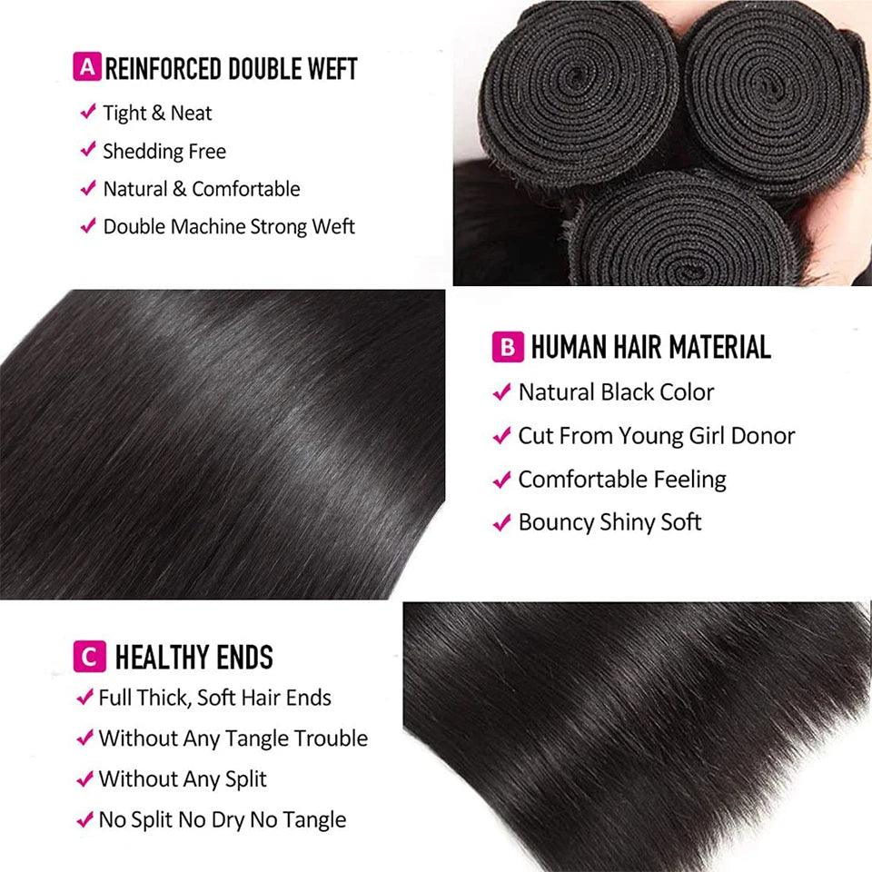 Tissage Lisse Cheveux Humains Brésiliens Remy Hair 10A Couleur Naturelle 12-32 Pouces – CLEVI Paris