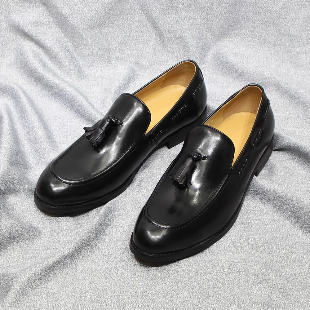 Loafer Tassel Cuir Véritable Homme Style Italien Fait Main Slip-On – CLEVI Paris