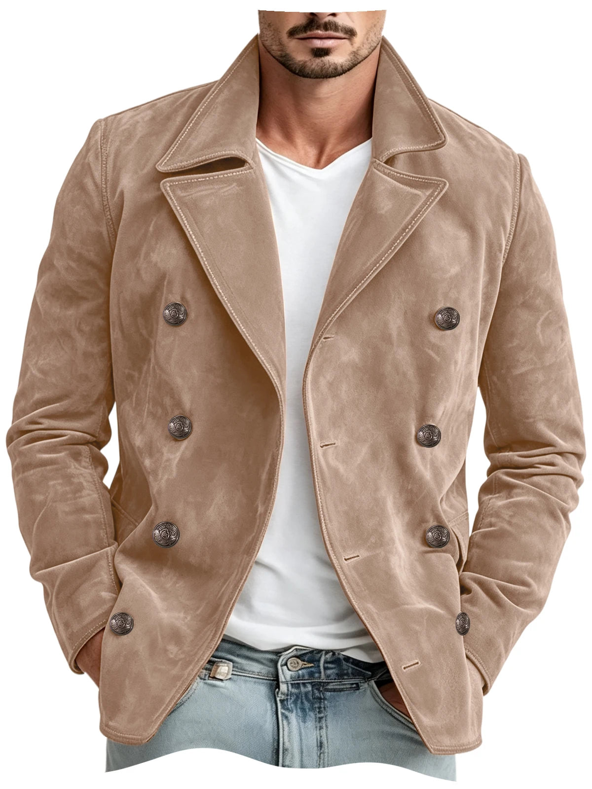 Blazer homme croisé en imitation daim – CLEVI Paris