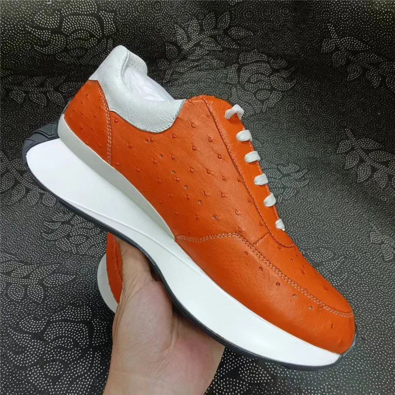 Sneakers Cuir Autruche Orange Homme Lacets – CLEVI Paris