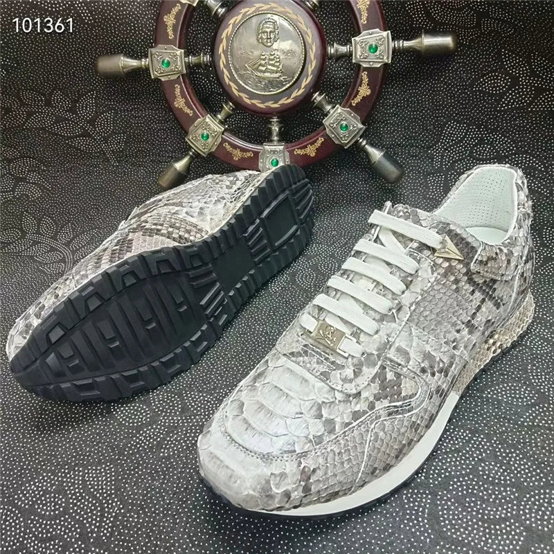Sneakers Cuir Serpent Homme Lacets Noir Gris – CLEVI Paris