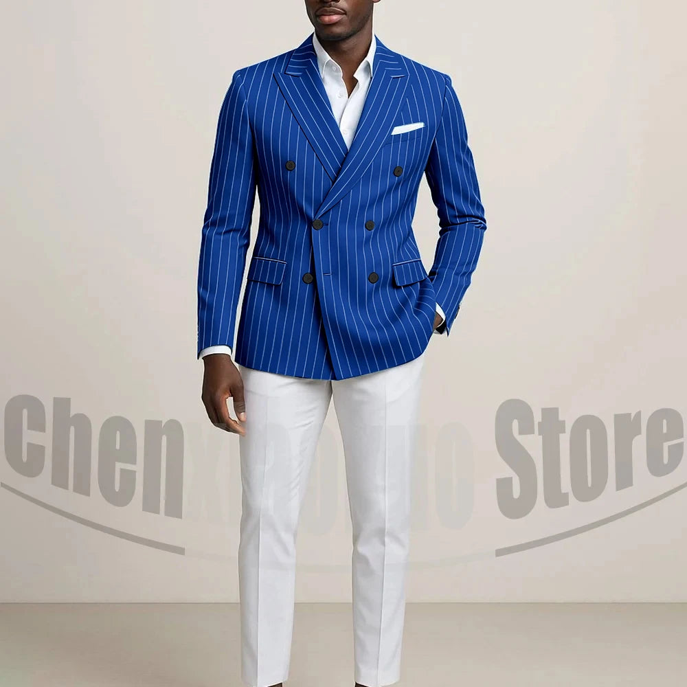 Costume Double boutonnage pour hommes avec fines rayures, tenues formelles sur mesure pour affaires, décontractées, fête, Chic, costume 2 pièces