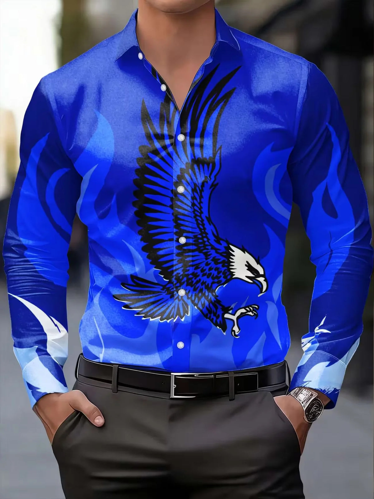 Chemise Homme Imprimée 3D Aigle Flamboyant – CLEVI Paris