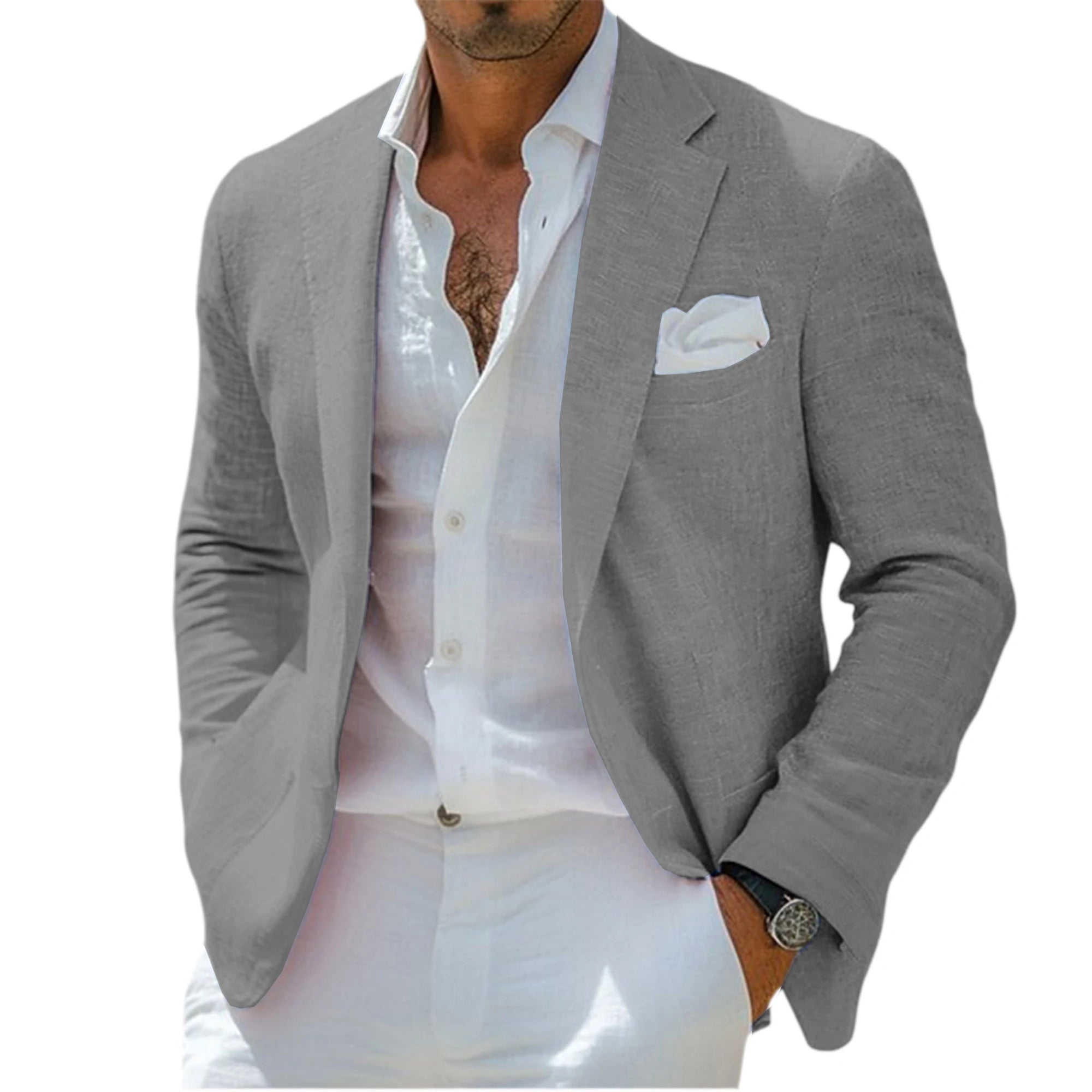 Blazer Homme Lin Slim Fit Léger Respirant Col Cranté Mariage Plage Business – CLEVI Paris