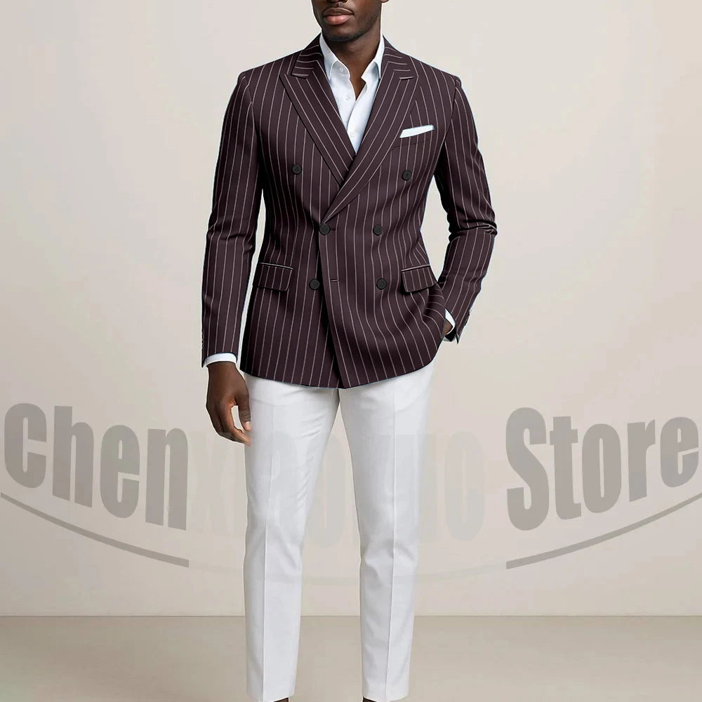 Costume Double boutonnage pour hommes avec fines rayures, tenues formelles sur mesure pour affaires, décontractées, fête, Chic, costume 2 pièces