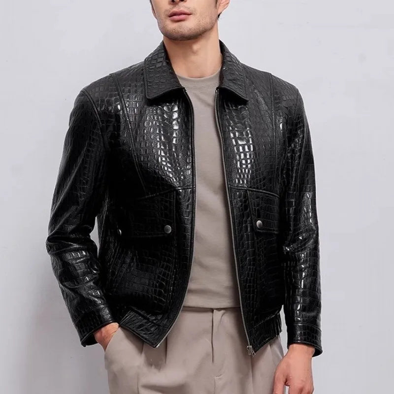 Veste homme en cuir de mouton à col rabattu – CLEVI Paris